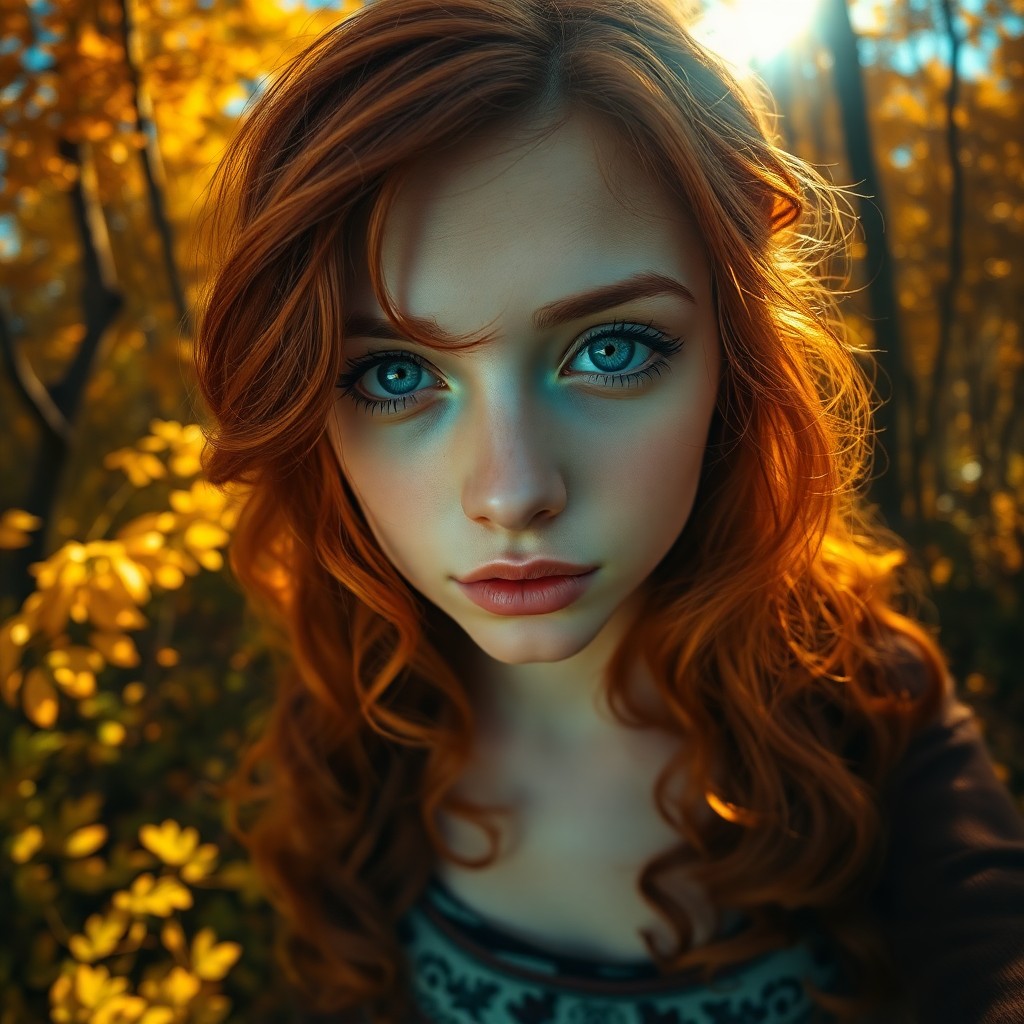 AI generated art for prompt: A highly detailed, ultrarealistic portrait of a young Celtic woman with dreamy blue eyes and fiery r