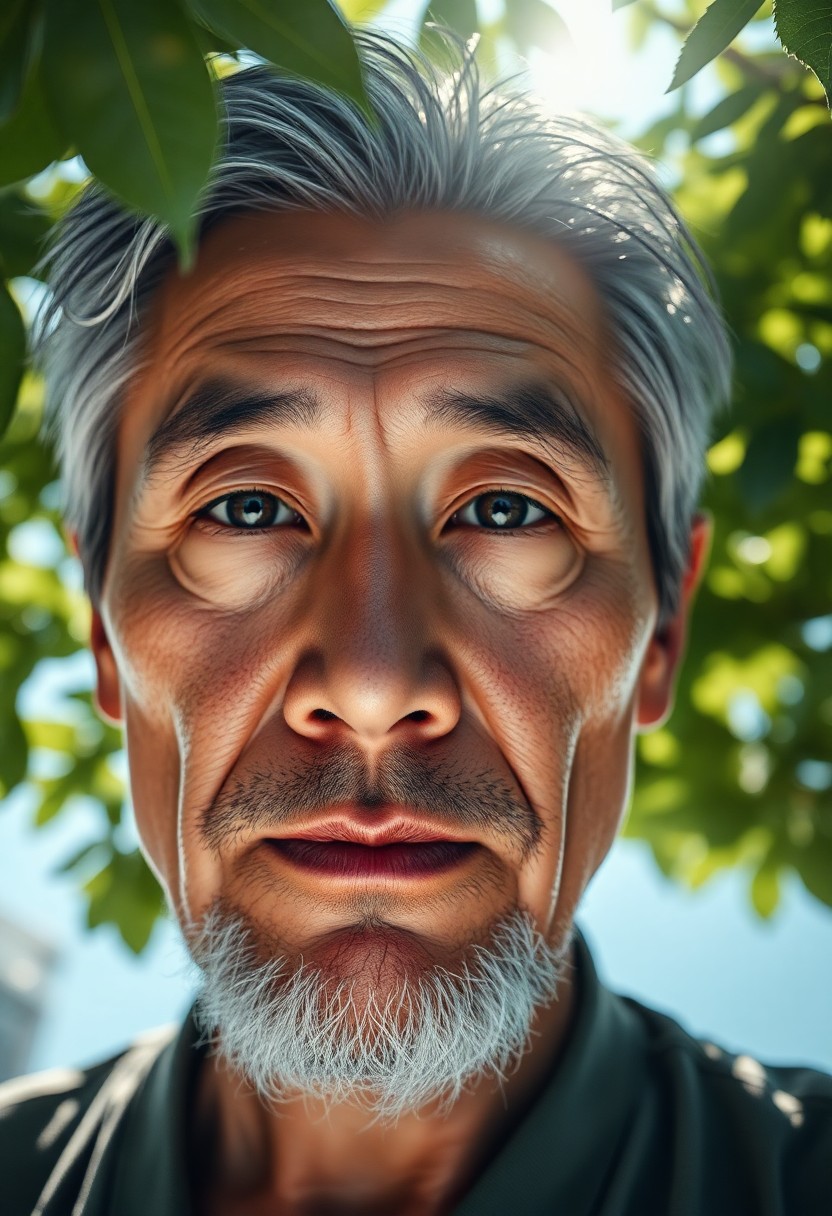 AI generated art for prompt: A highly detailed, super-realistic portrait of a middle-aged East Asian man with salt-and-pepper hai