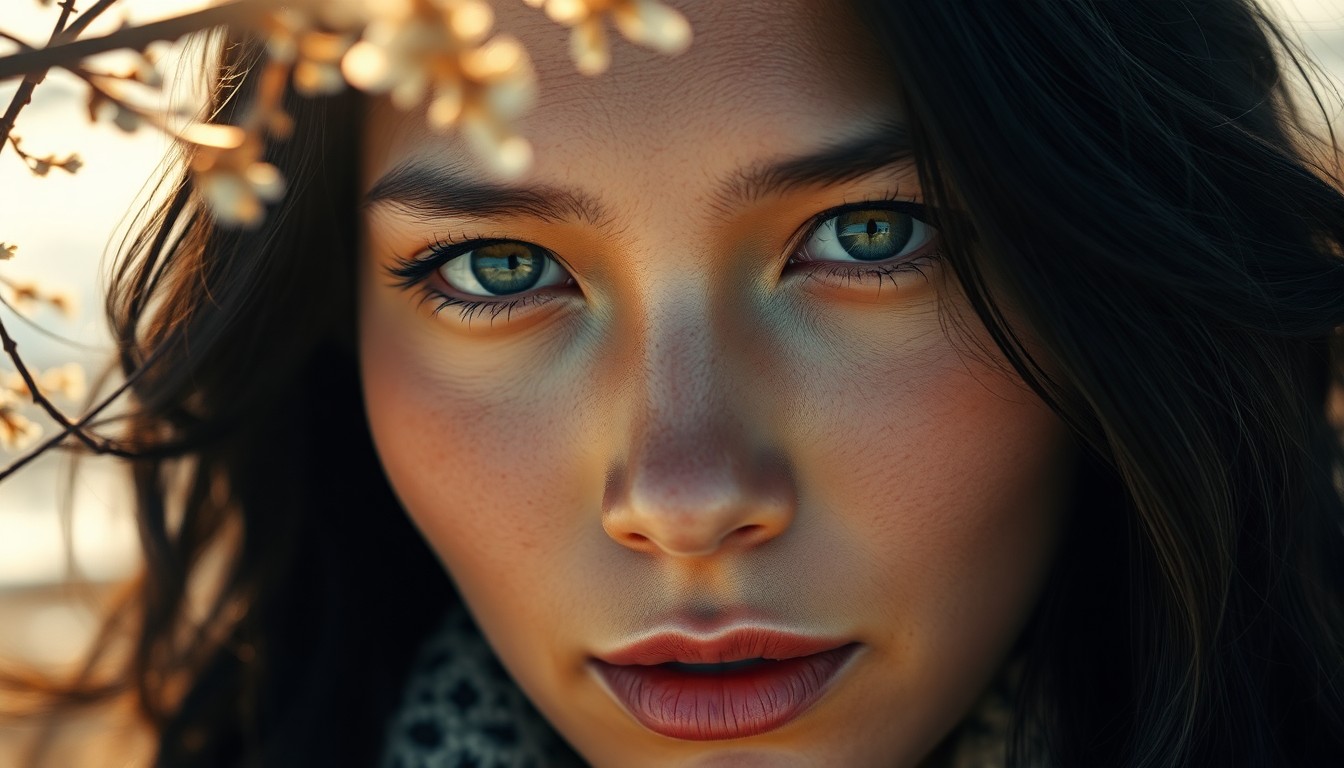 AI generated art for prompt: Imagine a captivating portrait of an Inuit woman with gentle green eyes, sun-kissed skin, and raven-