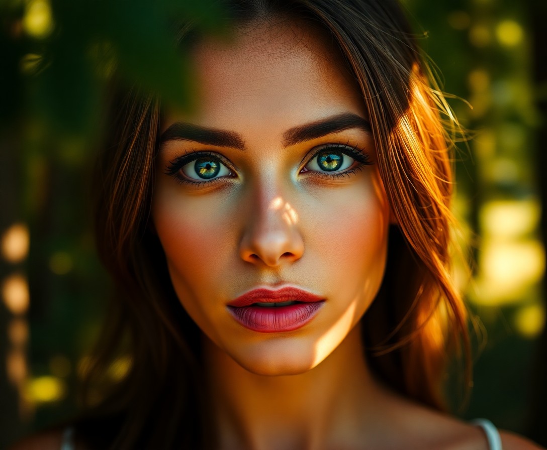 AI generated art for prompt: Create a hyper-realistic digital portrait of a Mediterranean woman with captivating green eyes and f