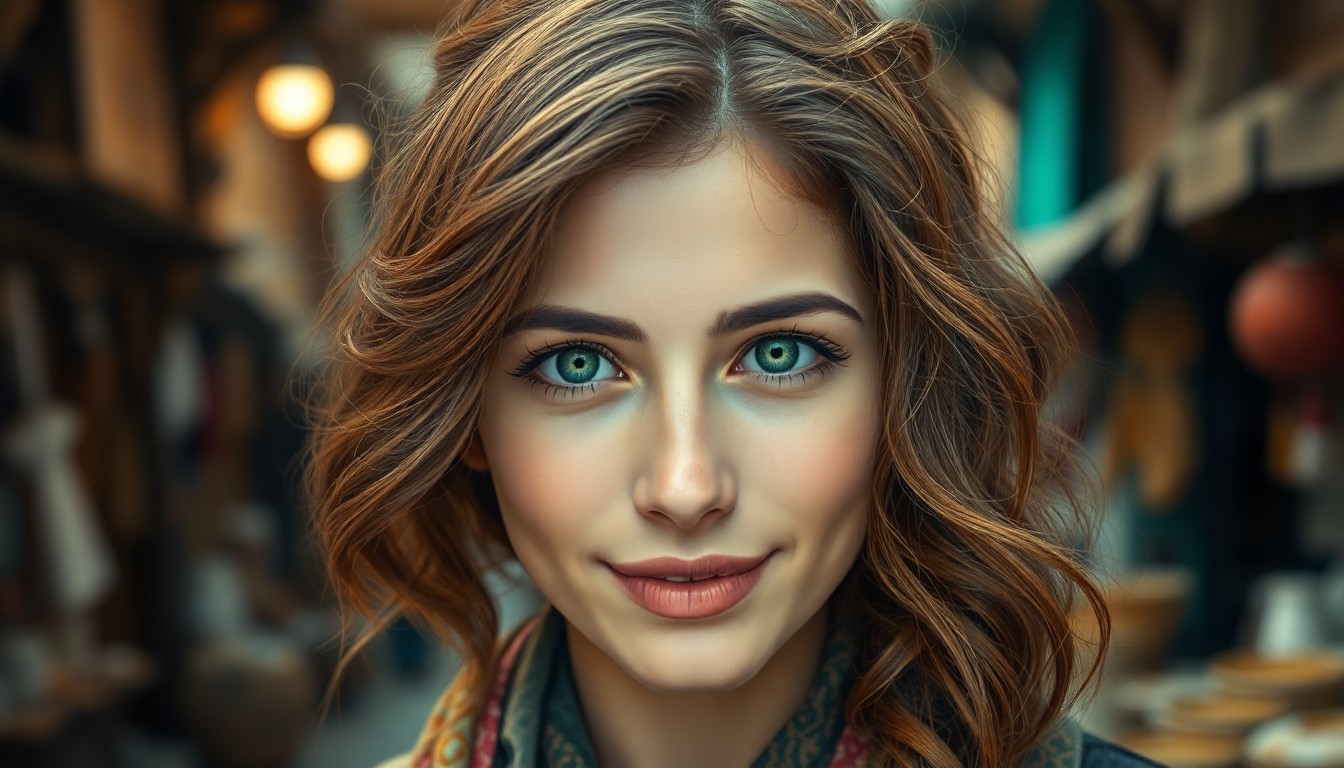 AI generated art for prompt: Create a photorealistic impressionist portrait of a Middle Eastern Andean woman with captivating gre