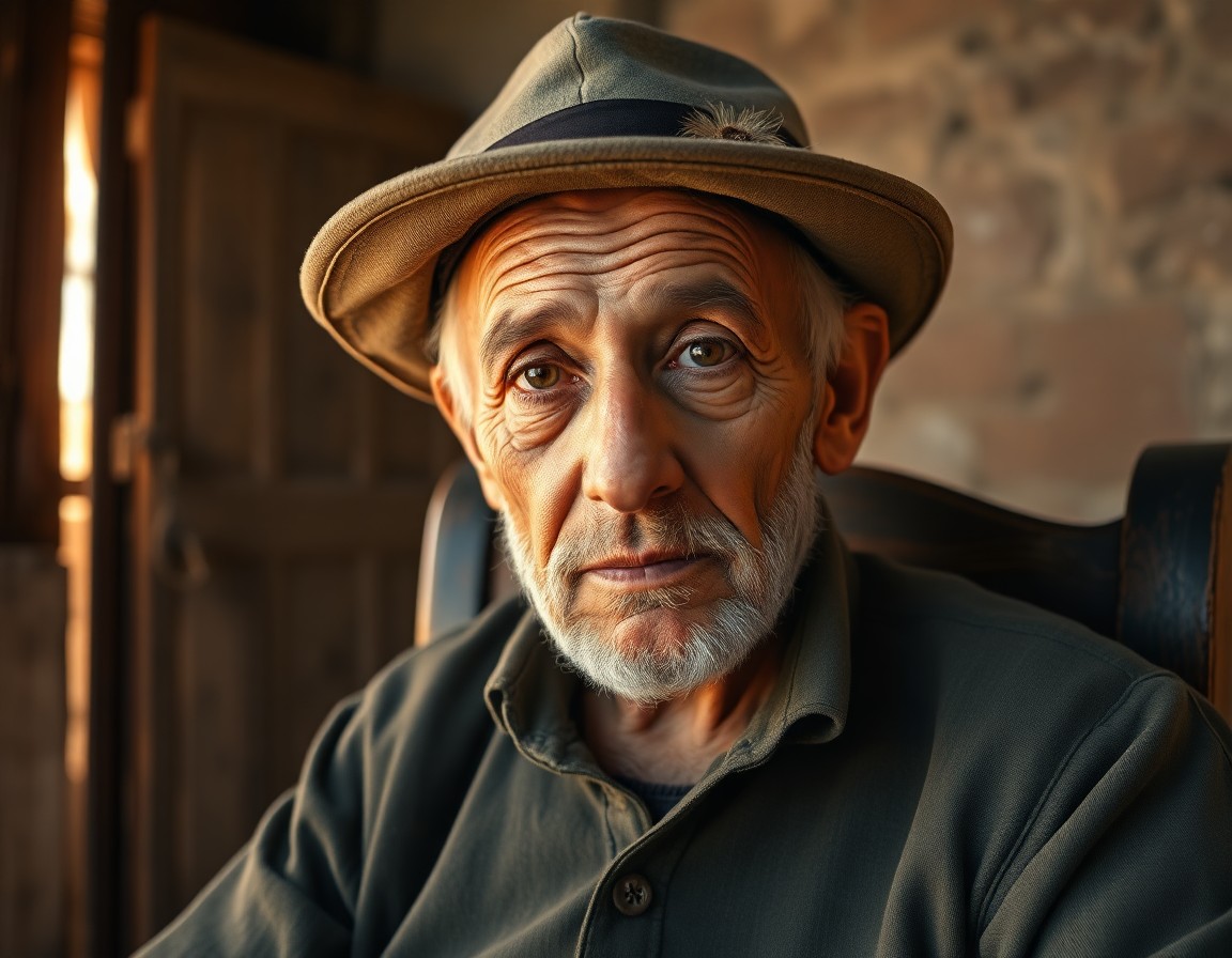 AI generated art for prompt: Create an ultra-realistic portrait of an elderly North African man with wise eyes and deep wrinkles.