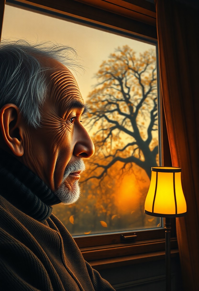 AI generated art for prompt: Create an impressionistic oil painting-style image of a contemplative Central Asian elder. Weathered