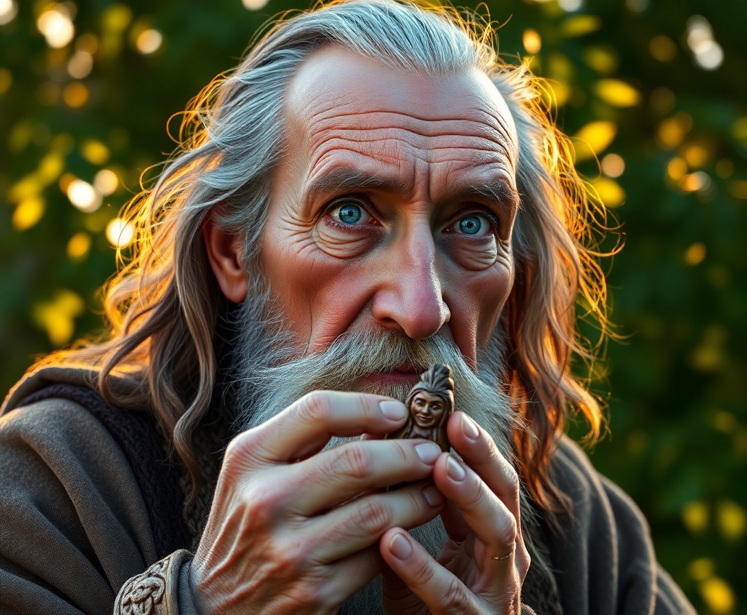 AI generated art for prompt: Create an image of a highly detailed, ultrarealistic portrait of an elderly Celtic man. His skin, ro