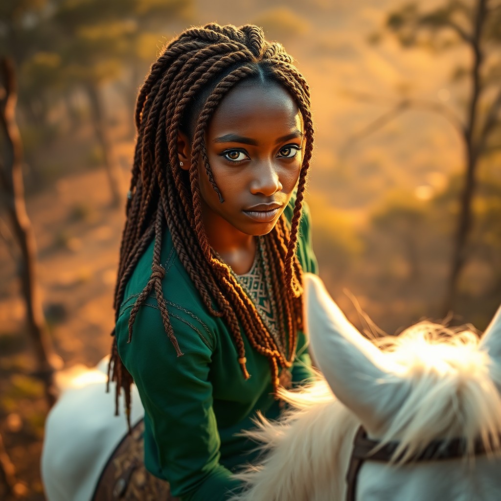 AI generated art for prompt: A captivating portrait photo captures the essence of a young Sub-Saharan African woman with alabaste