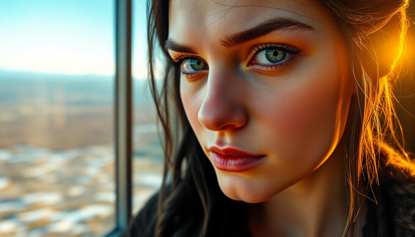 AI generated art for prompt: Create a photorealistic hyper-detailed digital portrait of a Nordic woman with piercing green eyes, 