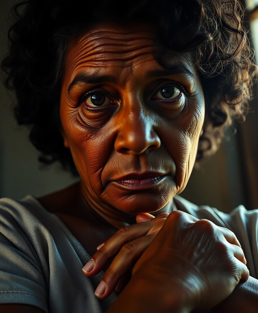 AI generated art for prompt: A portrait, captured with a digital camera, depicts a middle-aged Pacific Islander woman with an eni