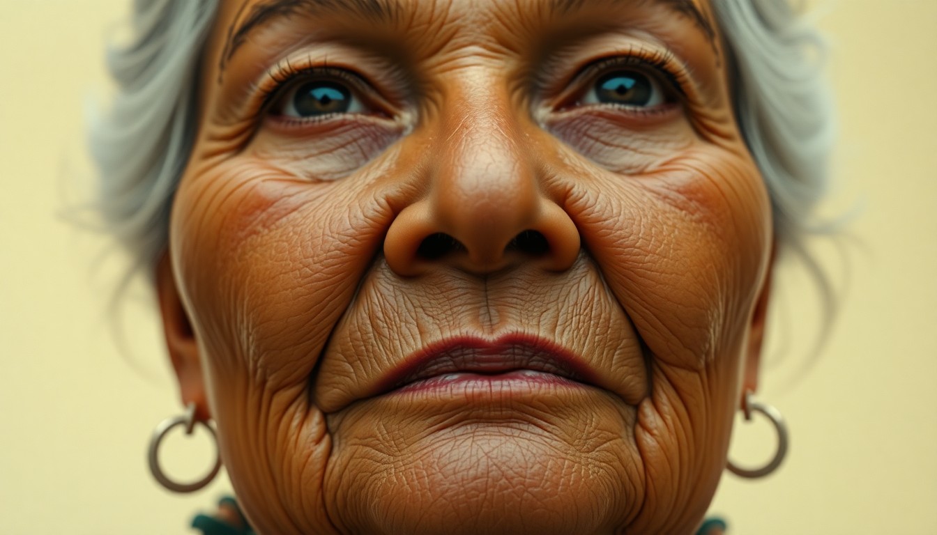 AI generated art for prompt: Create a photorealistic 4K digital portrait of an older Polynesian woman, capturing the deep lines o