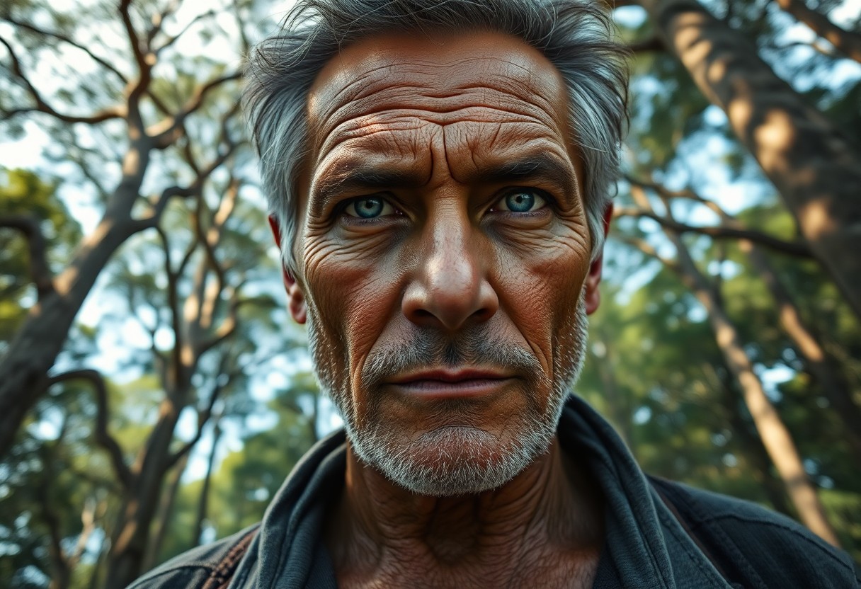 AI generated art for prompt: Visualize an ultra-realistic portrait capturing the intense gaze of an older Latin American man with