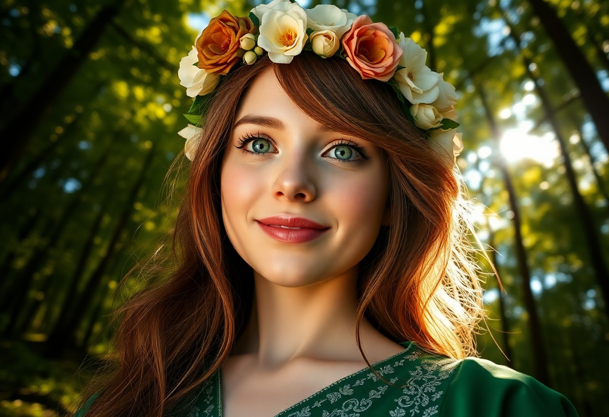 AI generated art for prompt: A super-realistic portrait showcases a young Slavic woman with porcelain skin and emerald green eyes