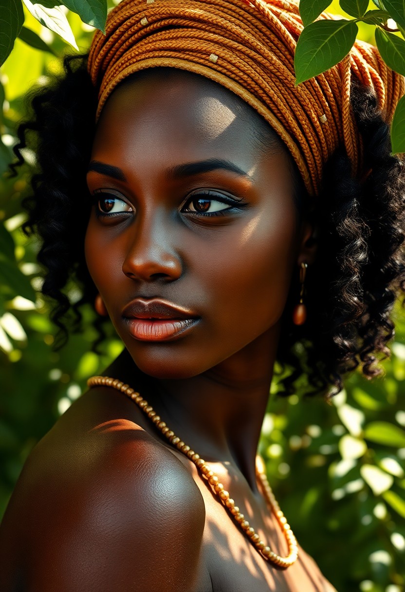 AI generated art for prompt: Craft a photorealistic portrait akin to Renaissance art, showcasing an African-Nordic woman's side p