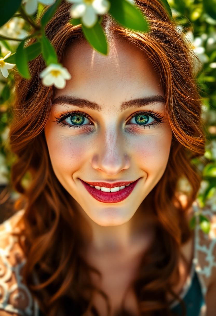 AI generated art for prompt: A captivating portrait of a young Mediterranean woman with vibrant emerald eyes and wavy chestnut ha