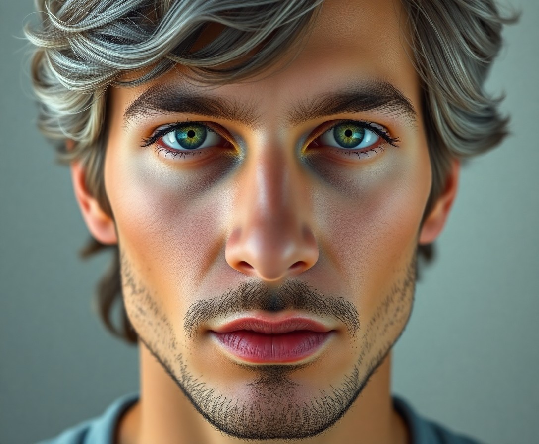 AI generated art for prompt: Craft an ultra-realistic portrait showcasing a charismatic figure with shy green eyes, full lips, an