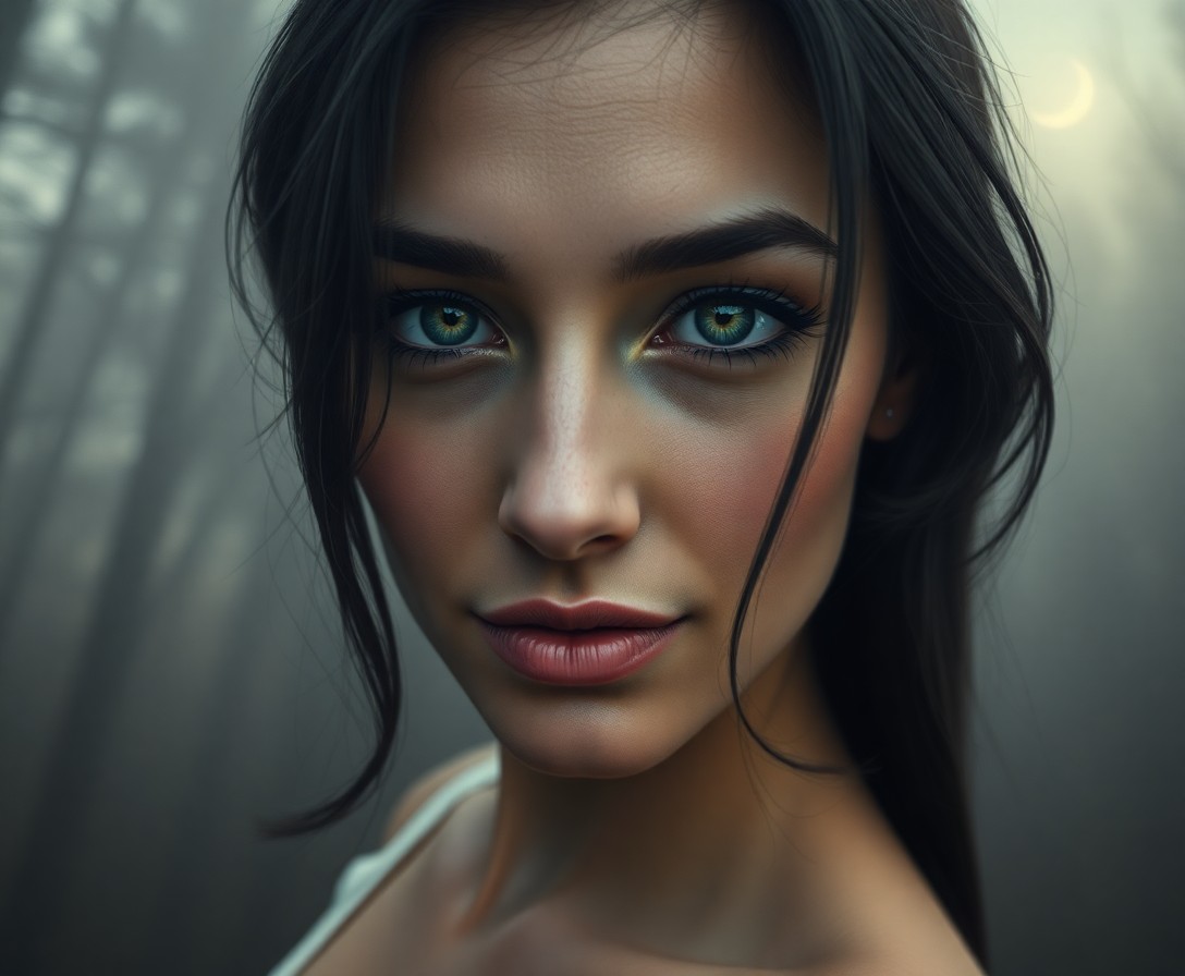 AI generated art for prompt: Craft a photorealistic portrait of an alluring Southern European woman with captivating green eyes a