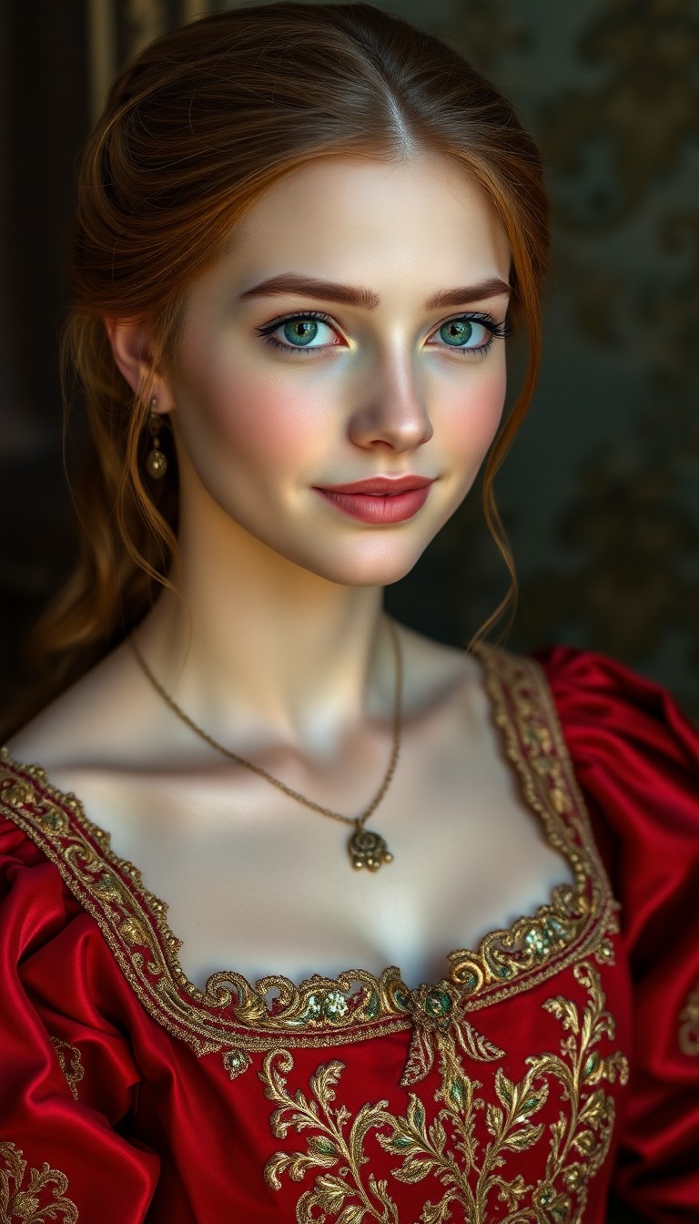 AI generated art for prompt: Craft a photorealistic Renaissance portrait with Baroque influences, showcasing a young Celtic woman