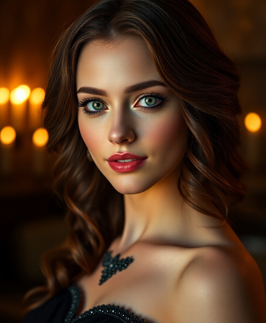 AI generated art for prompt: A captivating ultrarealistic close-up portrait showcases an enigmatic woman with gentle green eyes, 