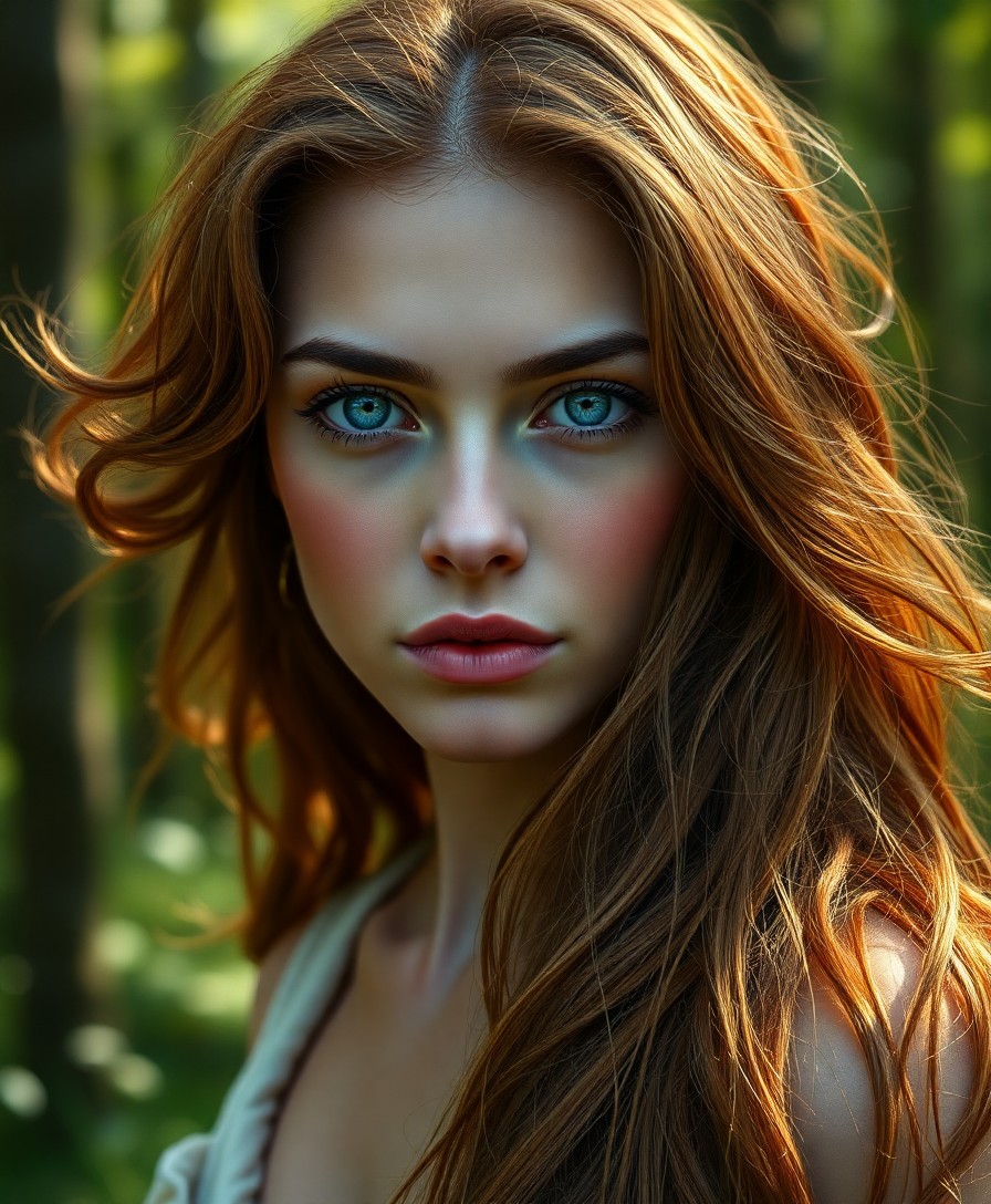 AI generated art for prompt: A photorealistic portrait of a captivating Mediterranean woman with tranquil blue eyes and flowing a