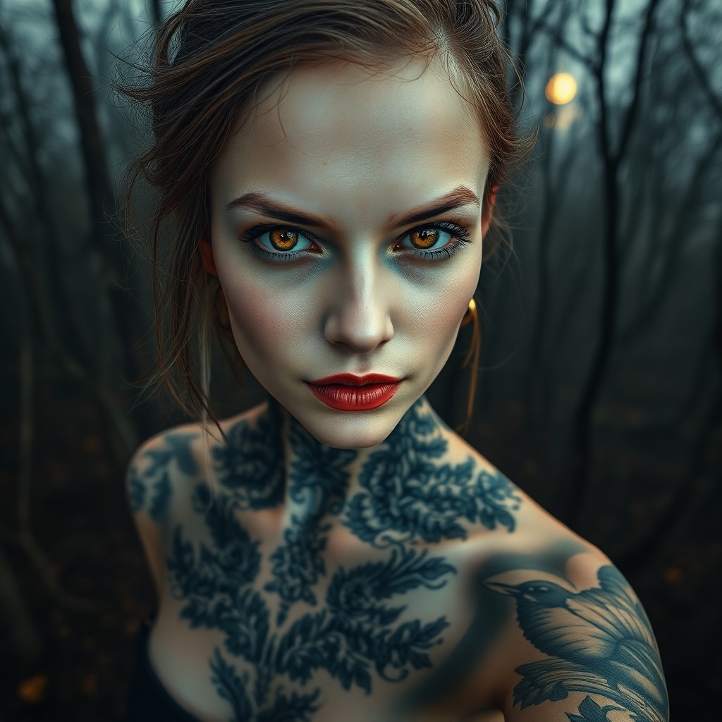 AI generated art for prompt: A photorealistic portrait photograph showcases a Slavic woman with captivating amber eyes, her enigm