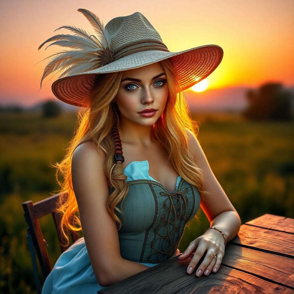 AI generated art for prompt: A captivating hyperrealistic portrait showcases an enigmatic Amazonian woman with serene blue eyes a