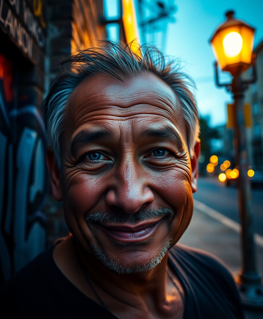 AI generated art for prompt: A highly detailed portrait photograph showcases a charismatic Micronesian man in his mid-forties wit