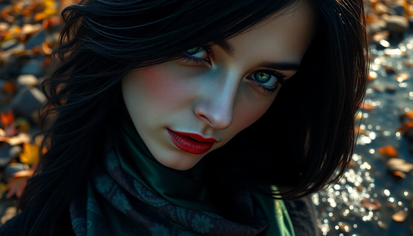 AI generated art for prompt: An enigmatic Slavic woman graces this photorealistic portrait with her piercing emerald eyes and cas