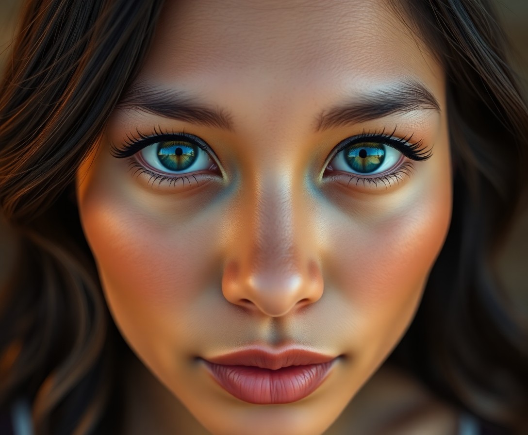 AI generated art for prompt: Craft a hyperrealistic portrait of a young Pacific Islander woman with captivating emerald eyes and 