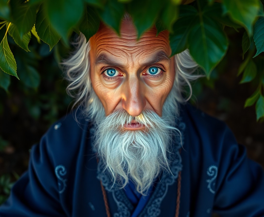 AI generated art for prompt: A photorealistic portrait photograph captures the essence of a vintage yet wise old wizard, clad in 