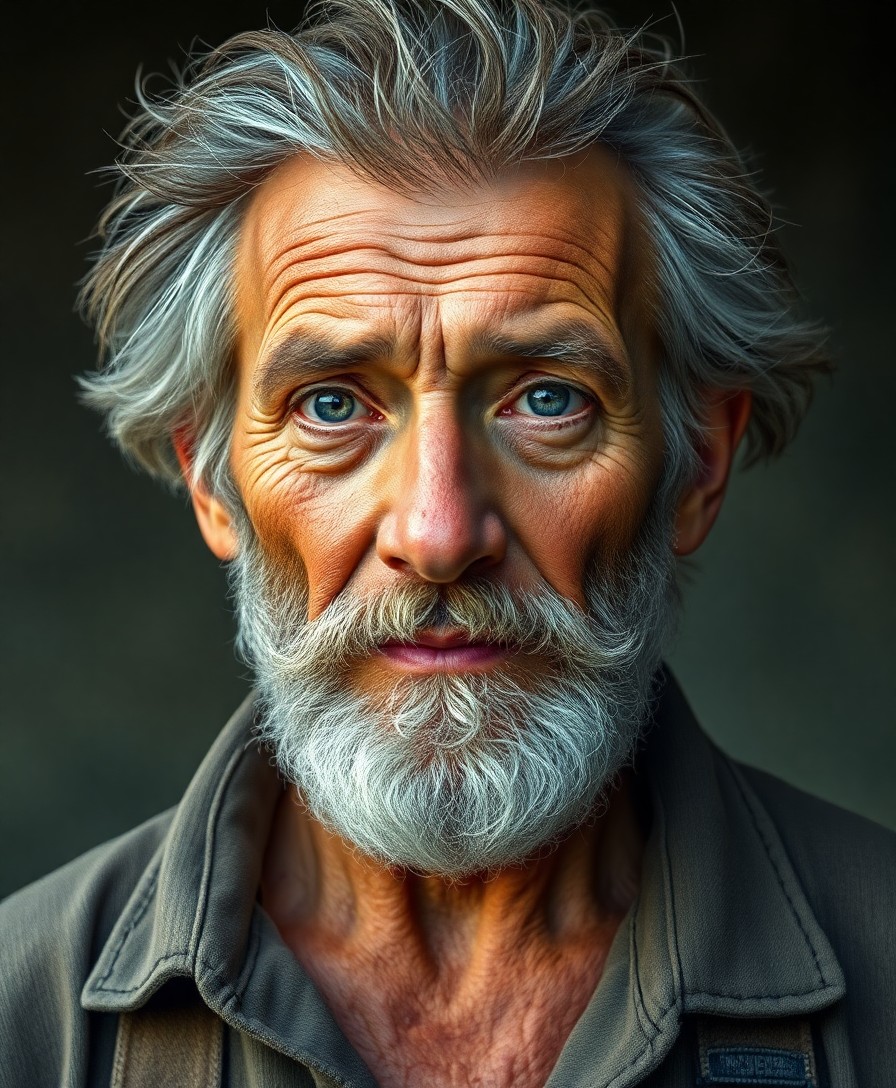 AI generated art for prompt: Visualize a photorealistic portrait of an elderly Western European man with a face etched by wisdom 