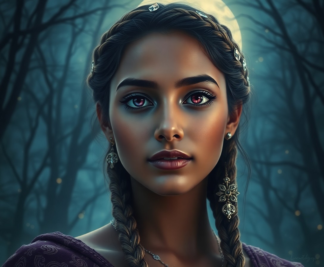 AI generated art for prompt: Visualize a captivating digital painting portrait by Cecilia Wagner of a young South Asian woman wit