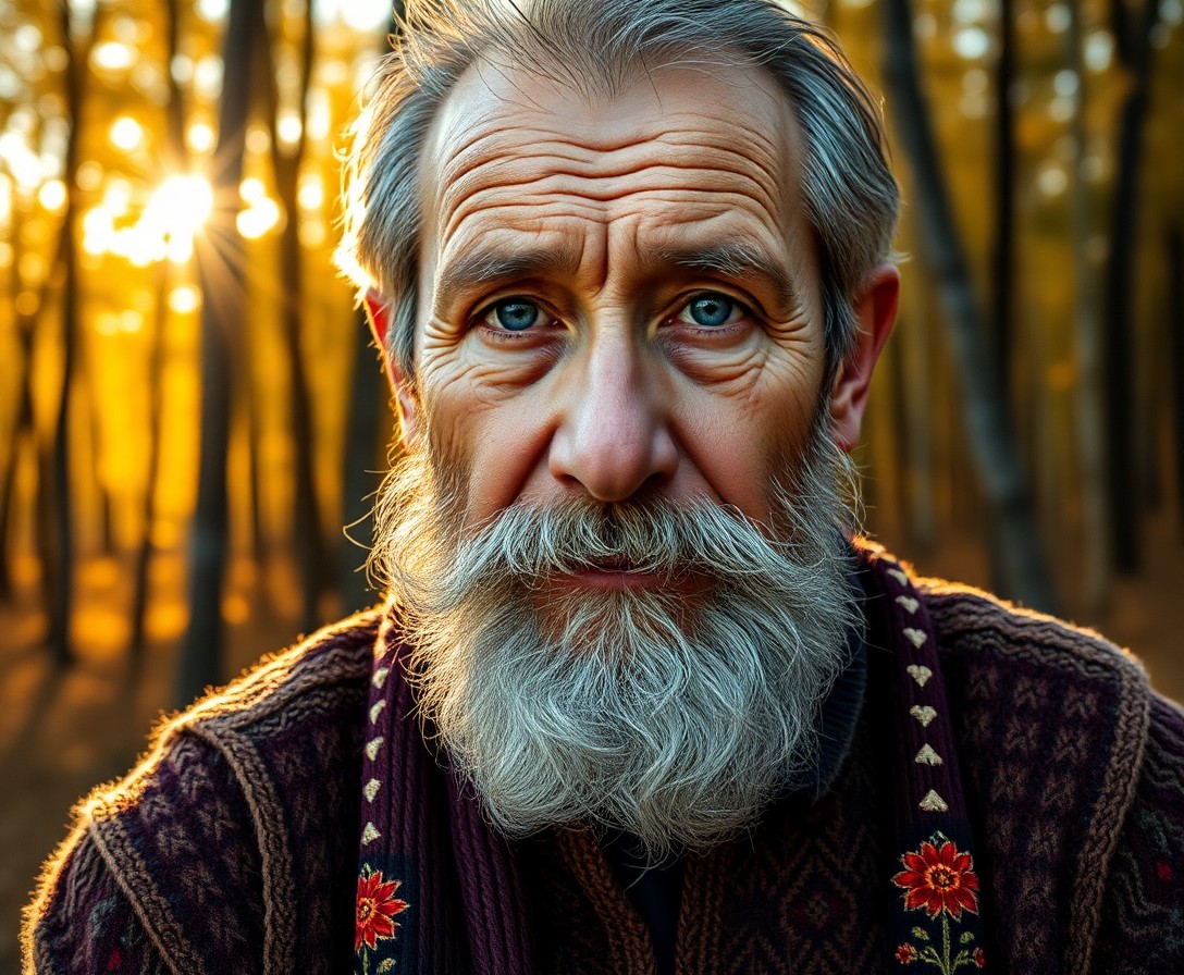 AI generated art for prompt: A photorealistic portrait photograph showcases an elderly Central Asian man with rugged yet wise fea