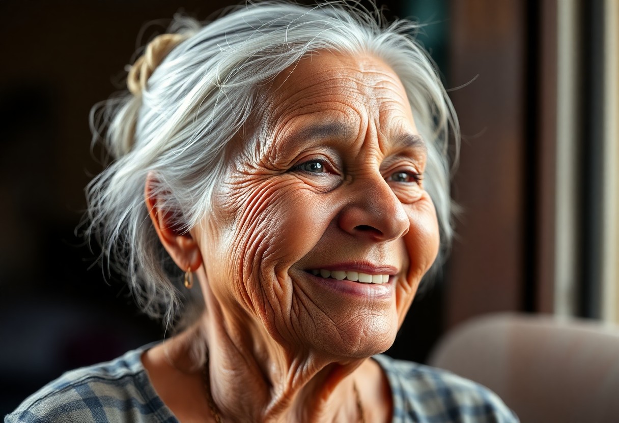 AI generated art for prompt: A portrait photograph showcases an elderly Aboriginal woman with a warm smile, her durable face etch