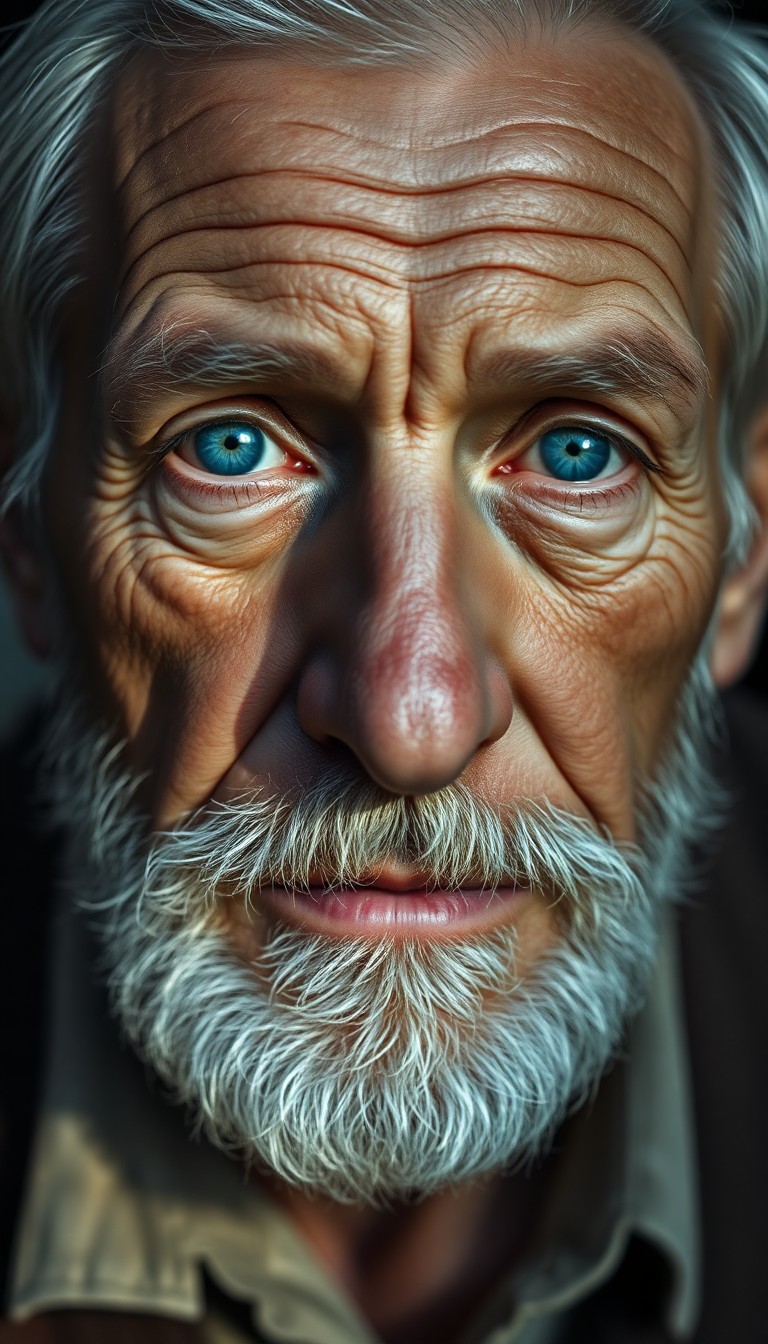 AI generated art for prompt: Craft a photorealistic portrait of an older gentleman with a lifetime's worth of stories etched on h