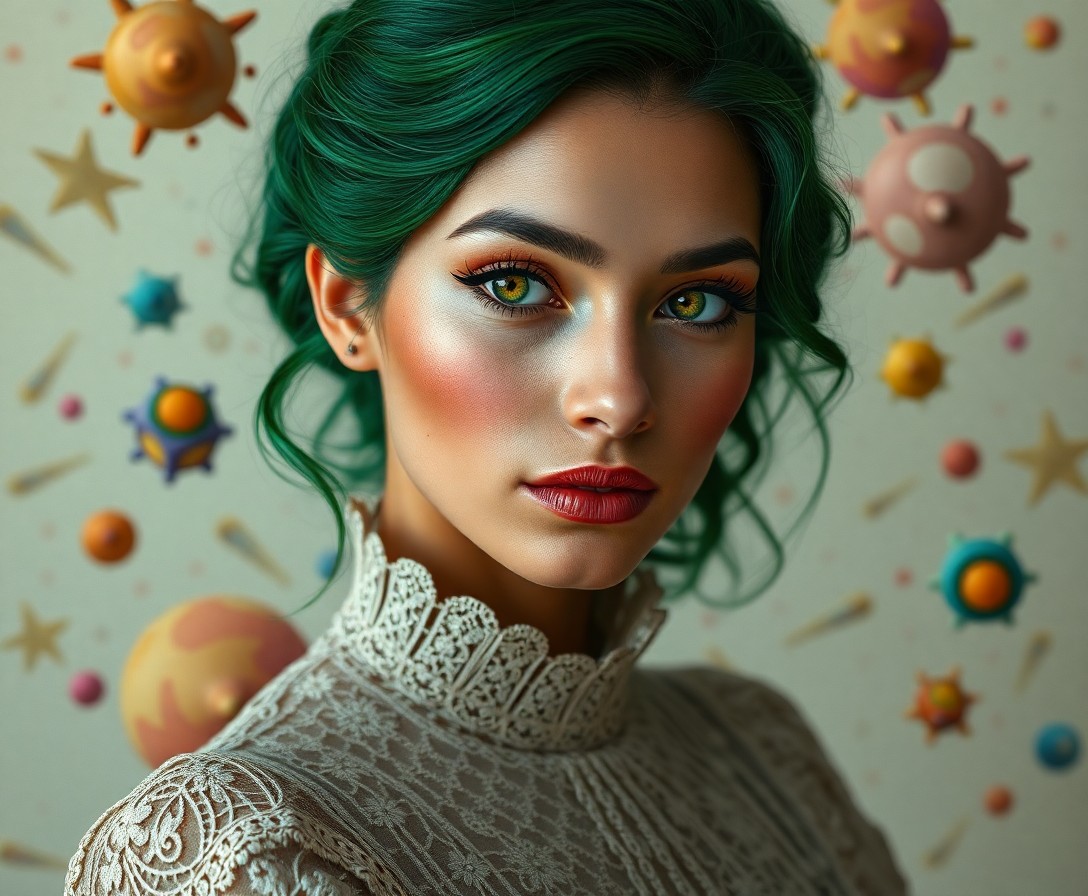 AI generated art for prompt: Craft an ultrarealistic portrait with a surreal twist, showcasing a North African woman adorned with