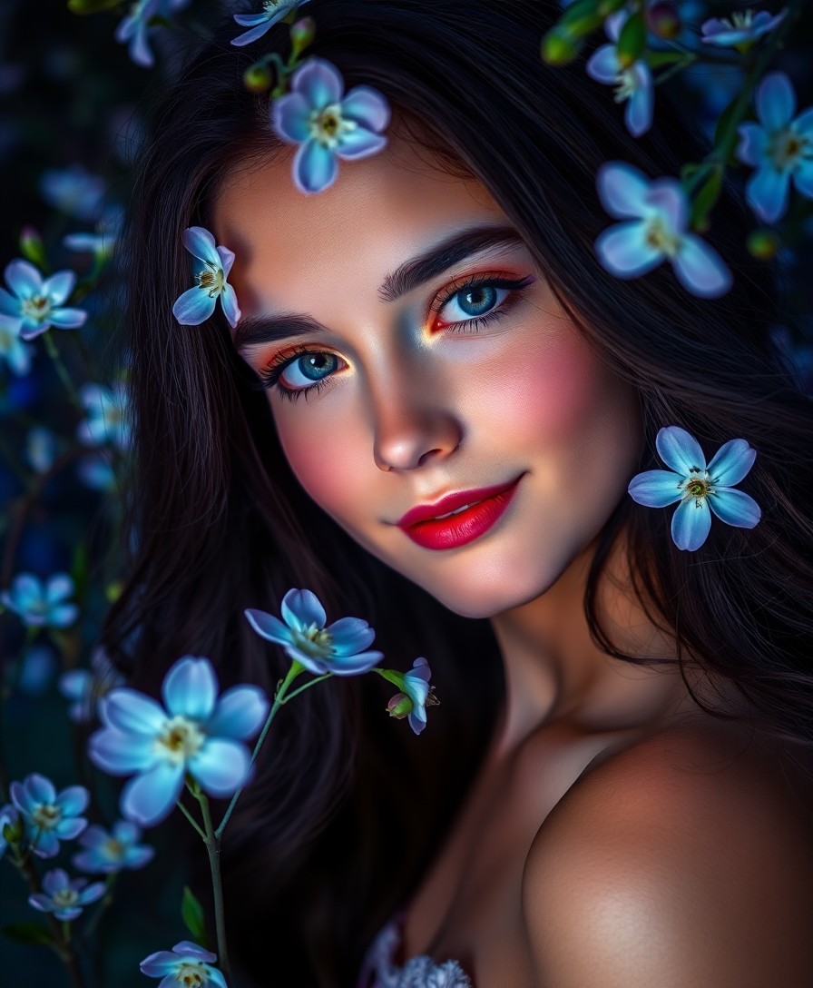 AI generated art for prompt: A portrait photograph showcases a youthful Western European woman with captivating amethyst eyes and