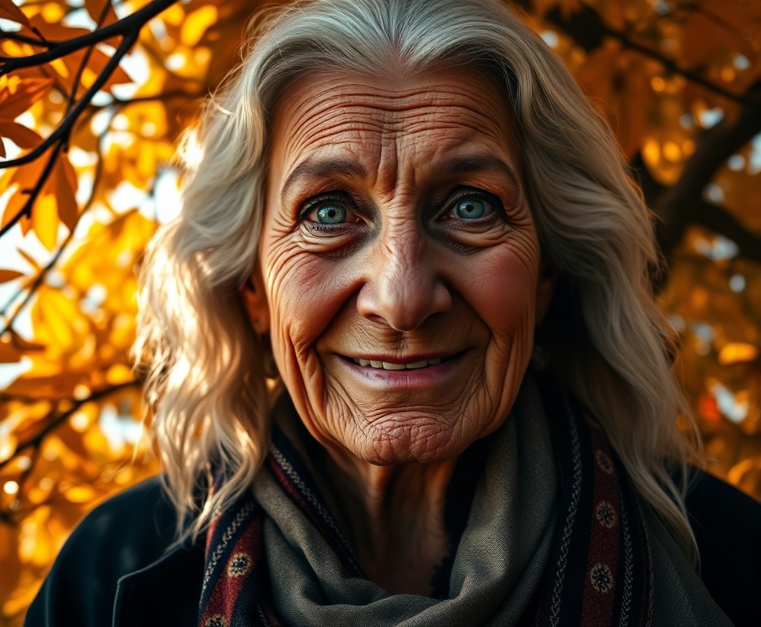 AI generated art for prompt: A hyperrealistic portrait showcases an elderly North African woman with captivating azure eyes and s