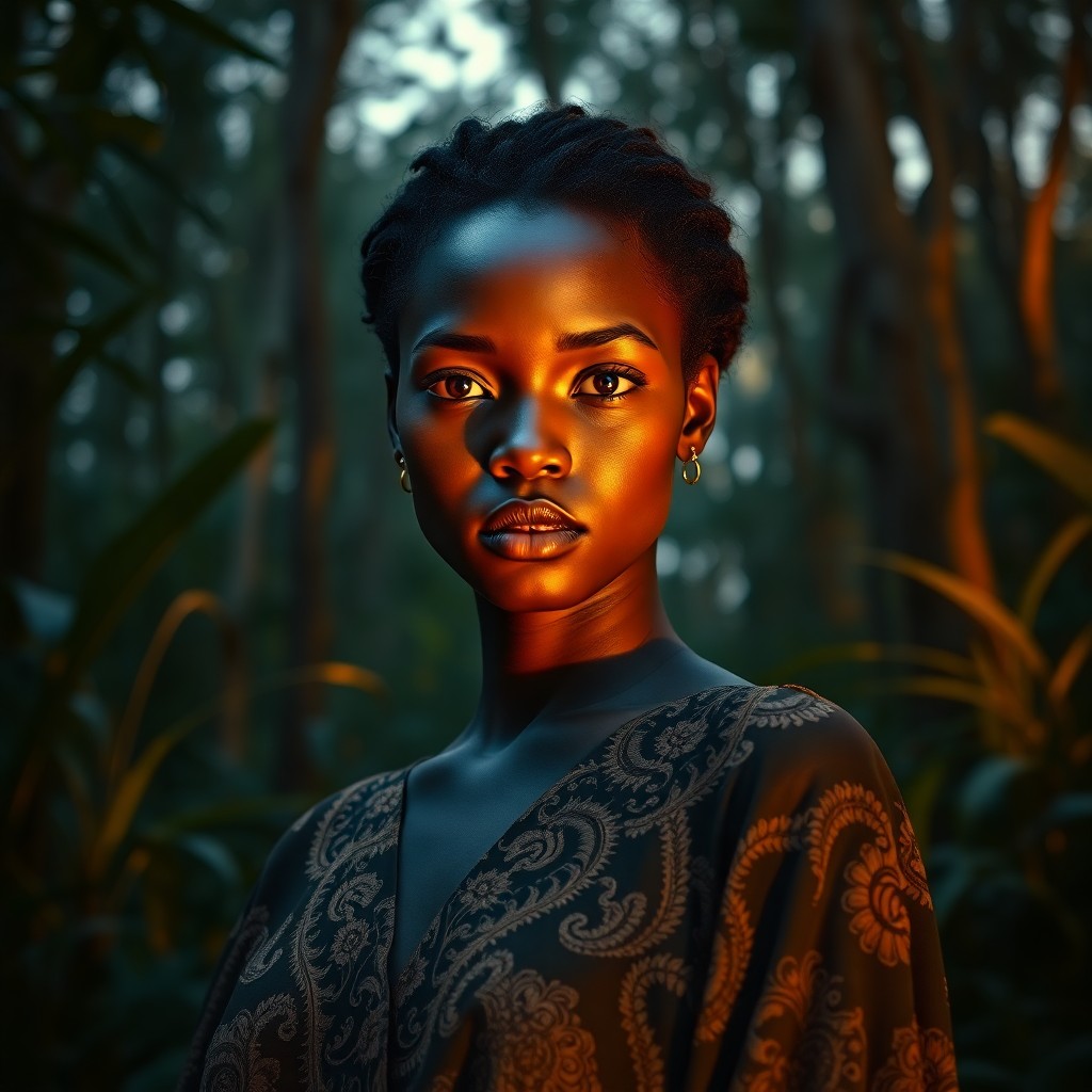 AI generated art for prompt: A hyperrealistic portrait of a young Sub-Saharan African woman with deep-set eyes and full lips stan