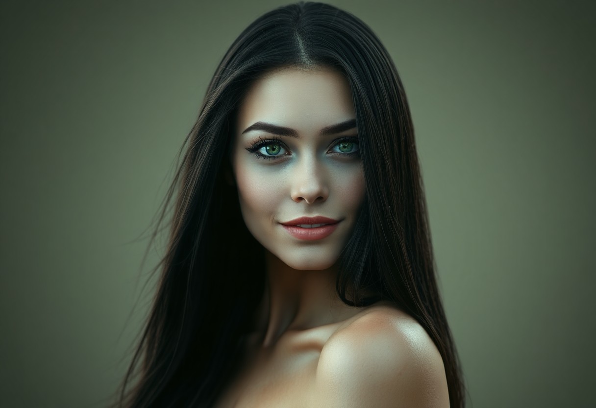 AI generated art for prompt: An enigmatic Amazonian woman's portrait photograph captured from an unusual side angle reveals her c