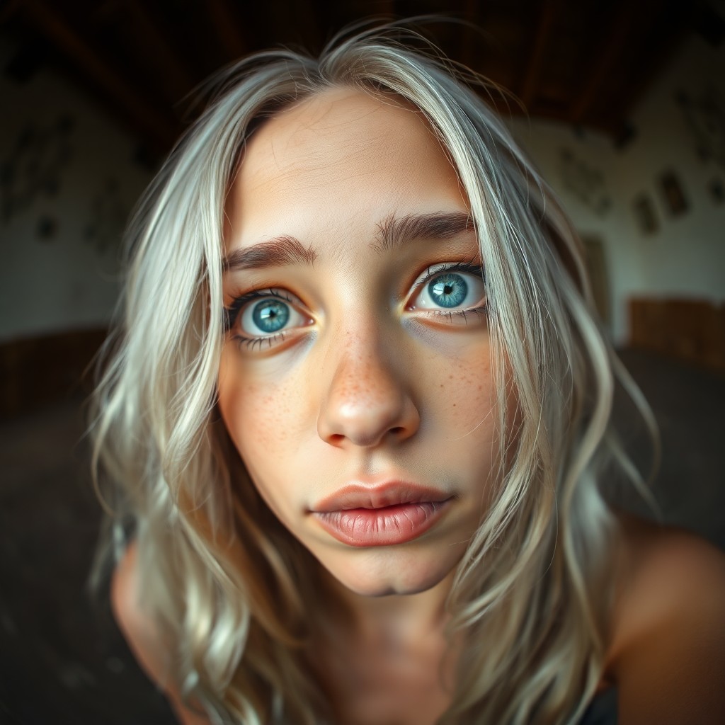 AI generated art for prompt: Visualize a captivating portrait of a young Aboriginal woman with gentle blue eyes and long, wavy si