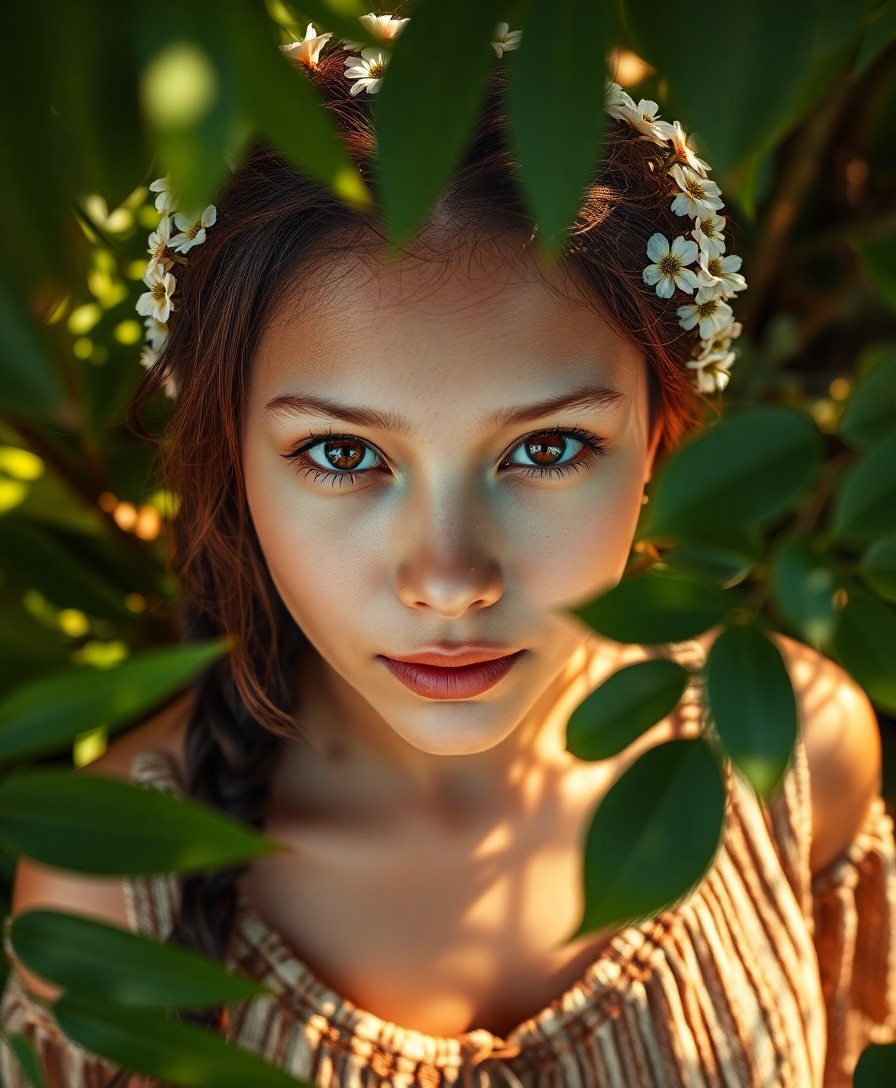 AI generated art for prompt: A photorealistic portrait photograph showcases a serene young Polynesian woman with delicate feature