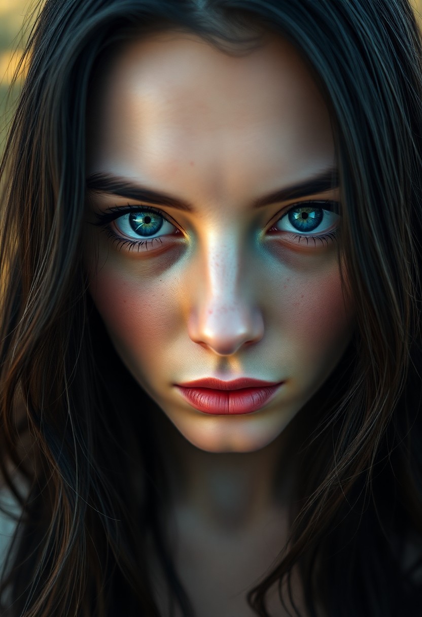 AI generated art for prompt: Craft a photorealistic digital portrait of an enigmatic Slavic woman with piercing sapphire eyes and