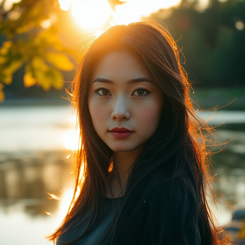 AI generated art for prompt: Envision an East Asian woman, her late thirties marked by striking green eyes and a pensive gaze. Po