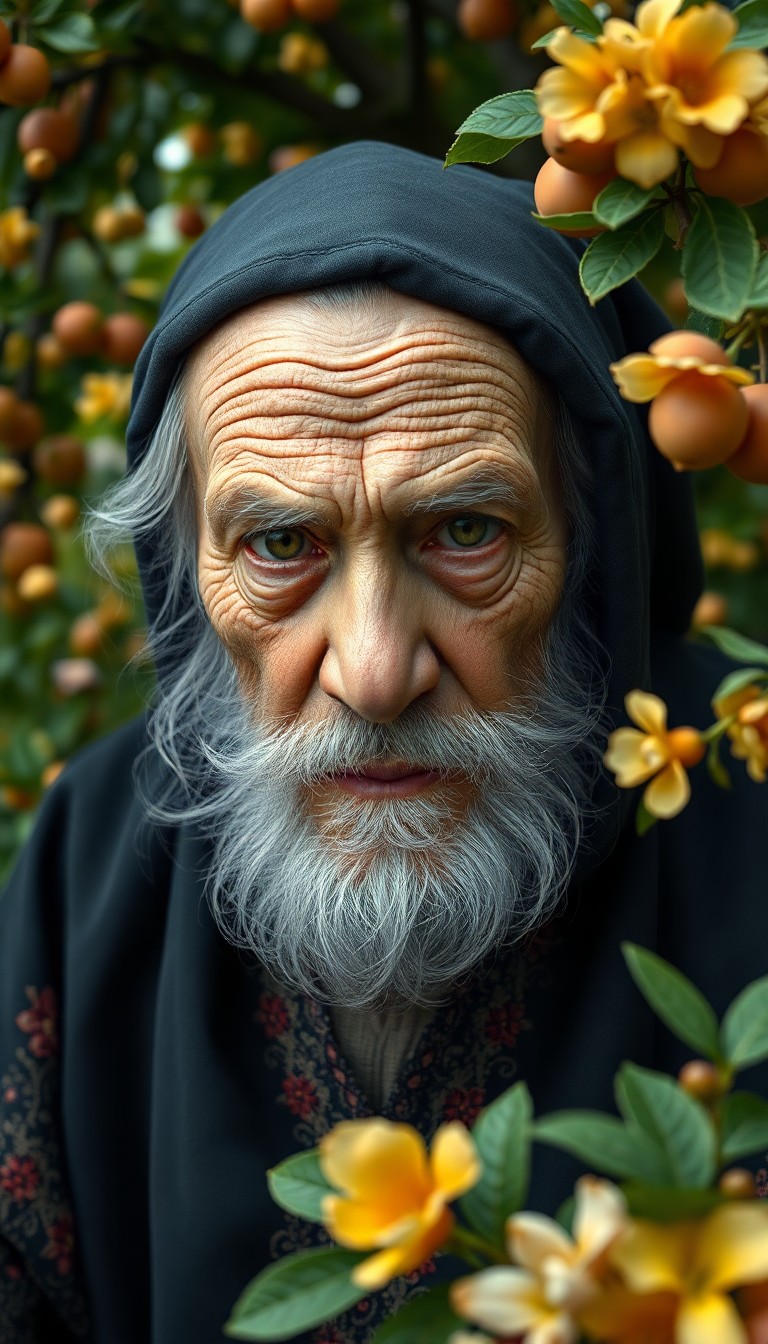 AI generated art for prompt: Render a photorealistic portrait akin to Dutch Golden Age paintings, showcasing an elderly sage with