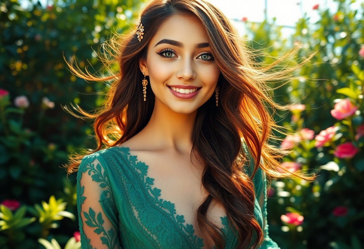 AI generated art for prompt: Craft a photorealistic oil painting portrait of a South Asian woman with captivating blue eyes and c