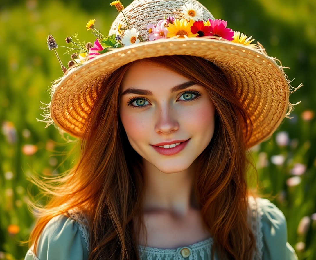 AI generated art for prompt: Envision a captivating portrait photograph of a Celtic woman with soft green eyes and delicate freck