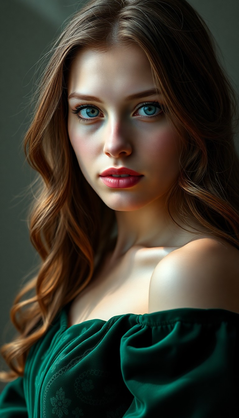 AI generated art for prompt: A photorealistic portrait presents an enigmatic Western European woman in her late twenties, embodyi