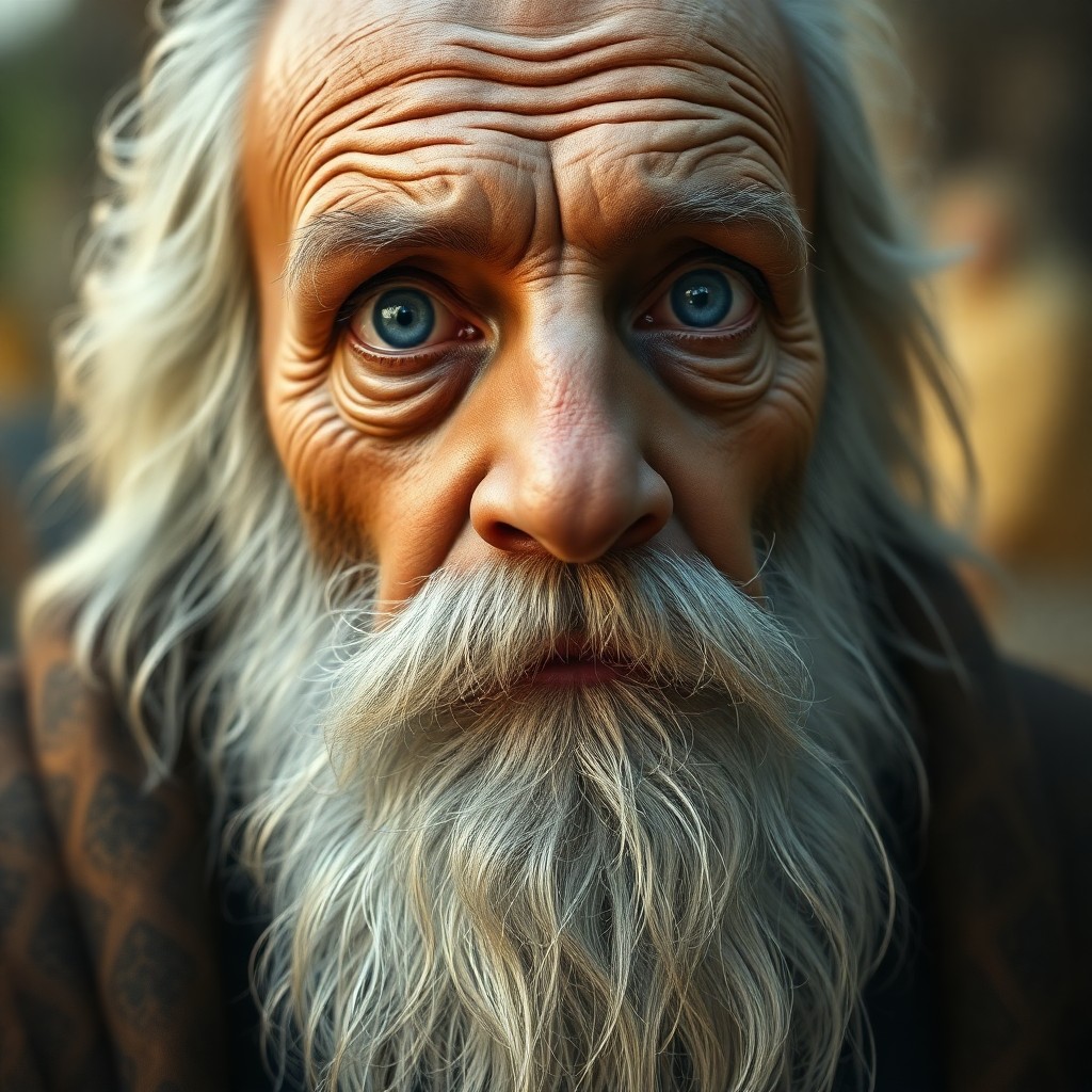 AI generated art for prompt: A hyperrealistic portrait of an old-fashioned wizard showcases his wrinkled visage adorned with a lo