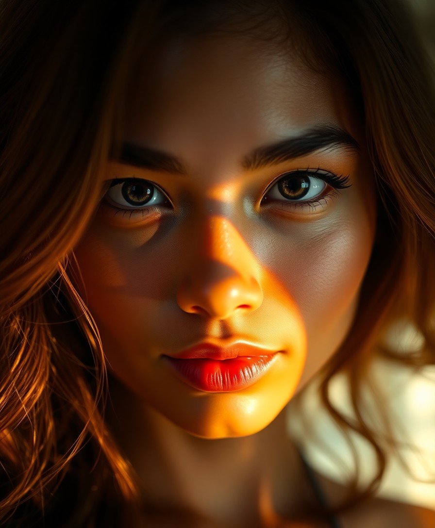 AI generated art for prompt: Envision a captivating close-up portrait of an enigmatic Micronesian woman, illuminated by warm ethe