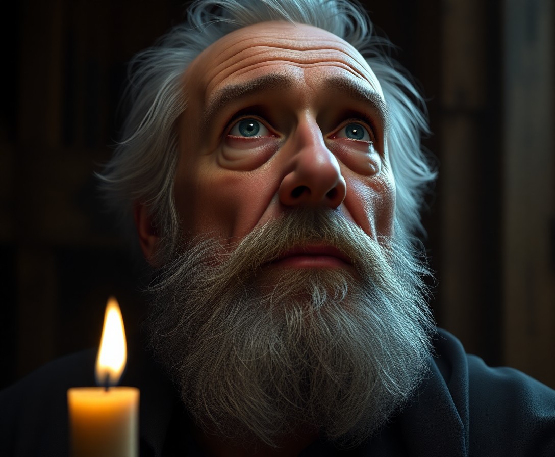 AI generated art for prompt: Render a photorealistic portrait of an aged Southern European man with a full beard and a pensive ex