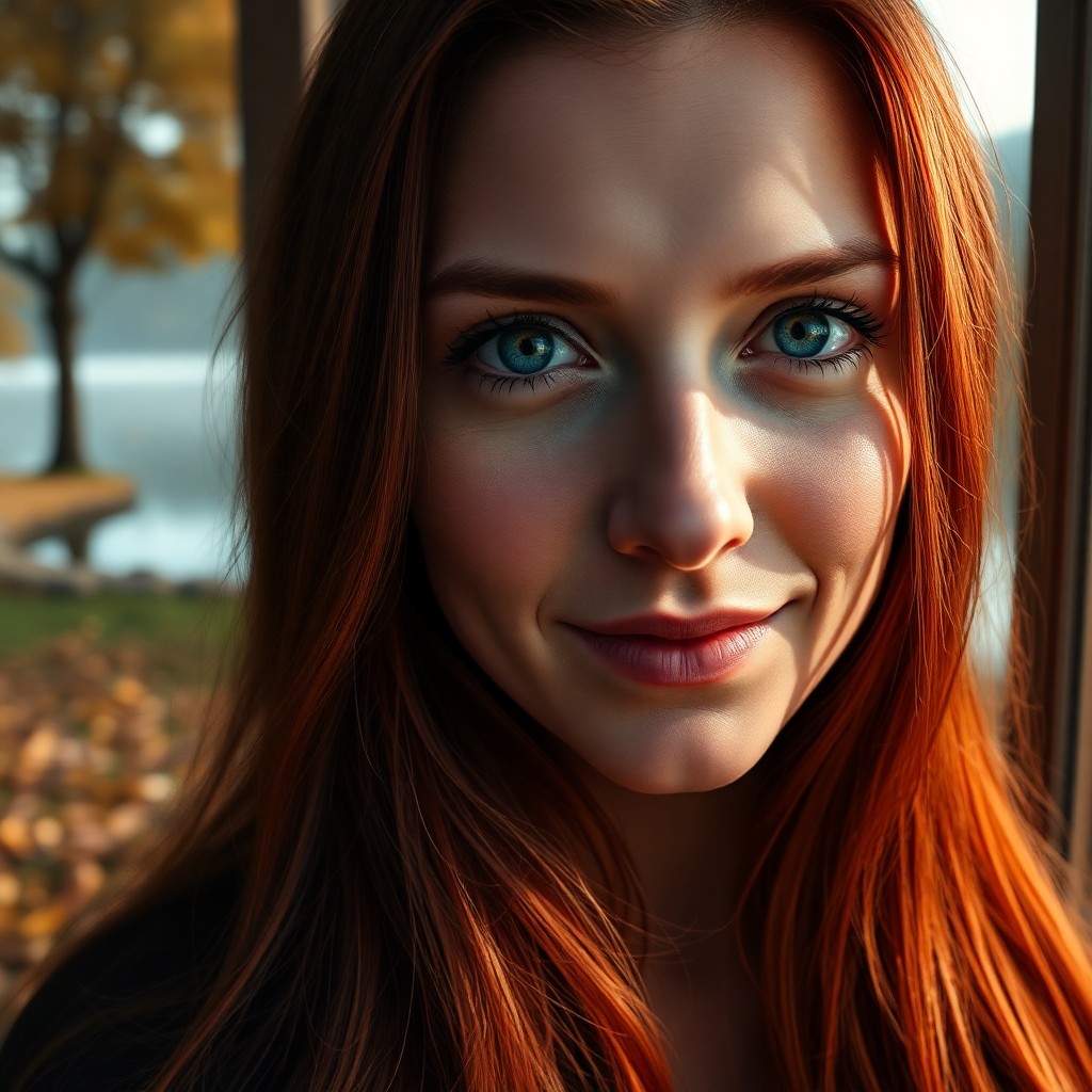 AI generated art for prompt: Create a photorealistic image of a Nordic woman with a stunning autumnal portrait. Her long, flowing