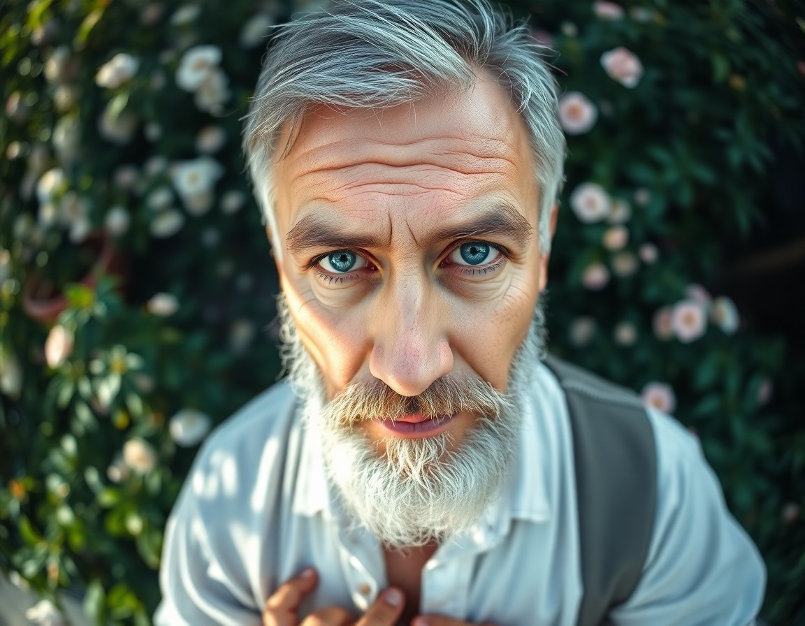 AI generated art for prompt: Create a Renaissance-style portrait photograph of a middle-aged Mediterranean man with misty blue ey